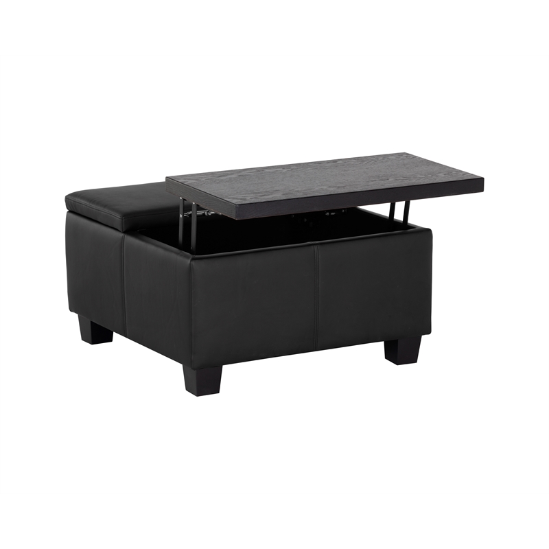 Brant House Aldo Faux Leather Storage Ottoman with Lift Top in Black