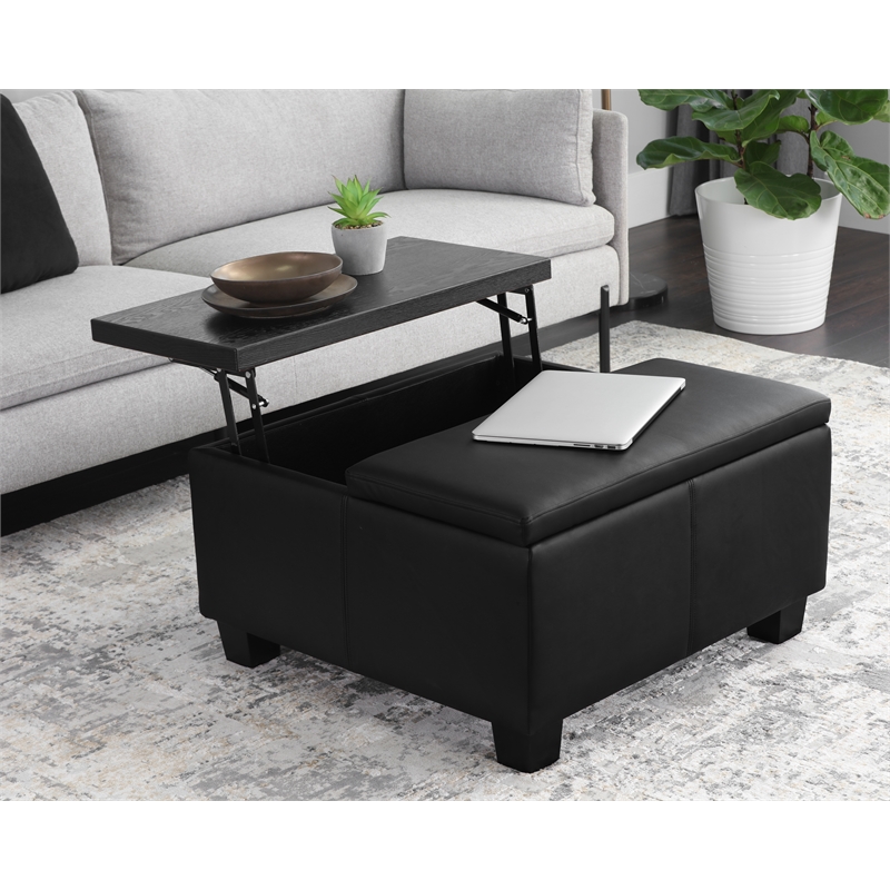 Brant House Aldo Faux Leather Storage Ottoman with Lift Top in Black