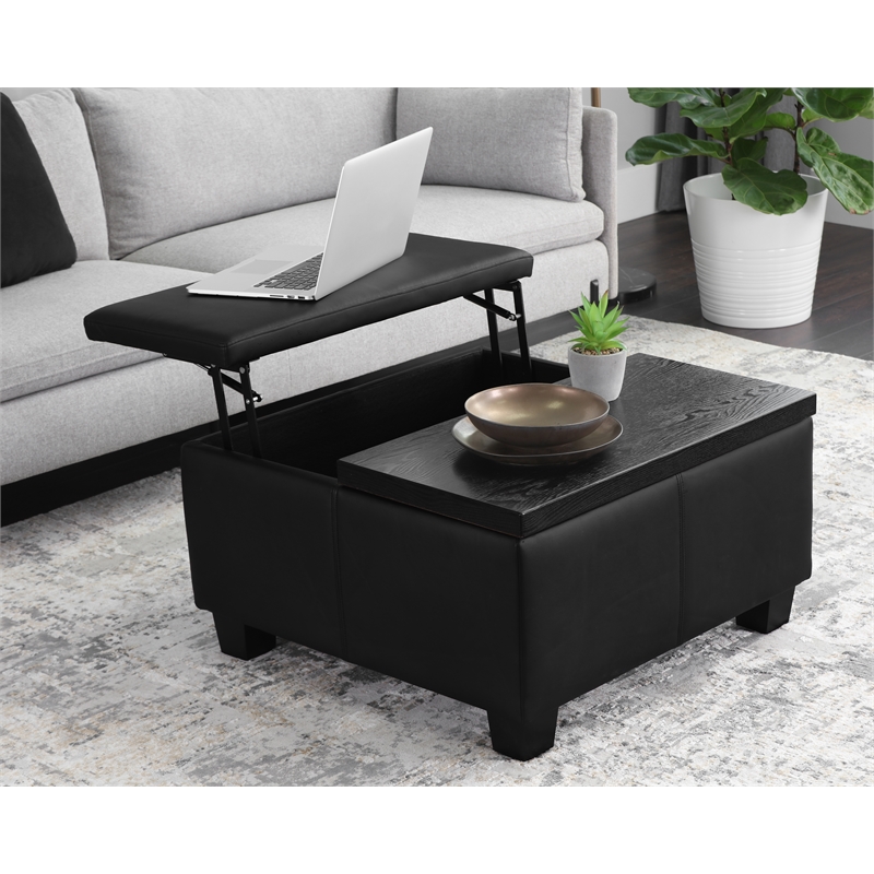 Brant House Aldo Faux Leather Storage Ottoman with Lift Top in Black