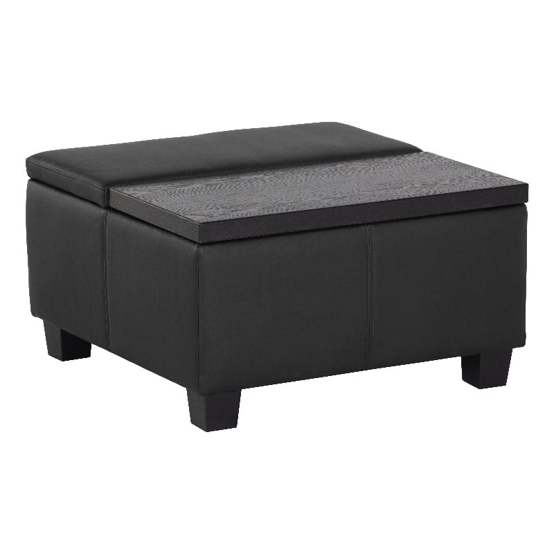 Brant House Aldo Faux Leather Storage Ottoman with Lift Top in Black