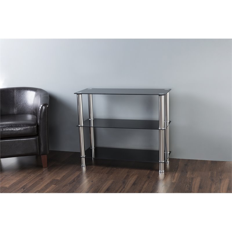 AVF Transitional Steel and Glass Wide 3-Tier Shelving Unit in Black/Chrome