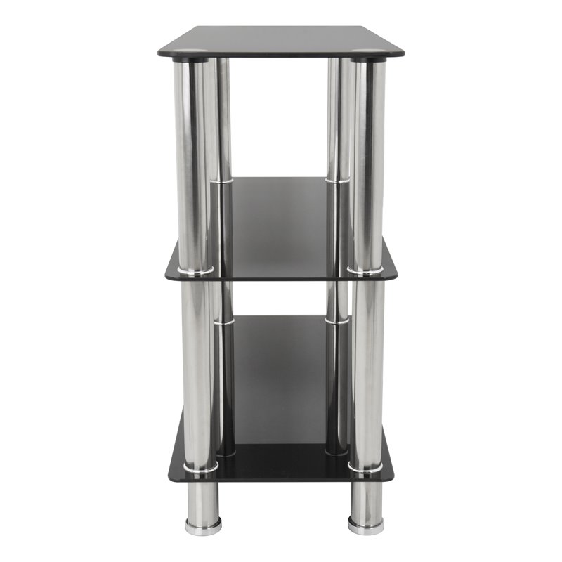 AVF Transitional Steel and Glass Wide 3-Tier Shelving Unit in Black/Chrome