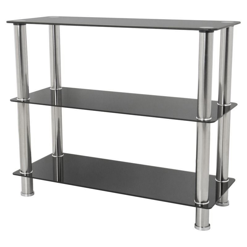 AVF Transitional Steel and Glass Wide 3-Tier Shelving Unit in Black/Chrome