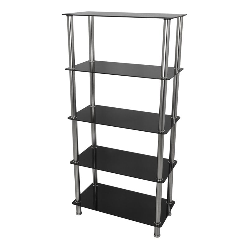 AVF Transitional Steel and Glass Tall 5-Tier Shelving Unit in Black/Chrome