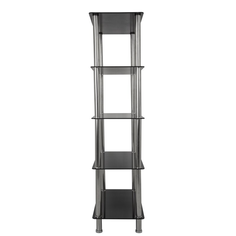 AVF Transitional Steel and Glass Tall 5-Tier Shelving Unit in Black/Chrome