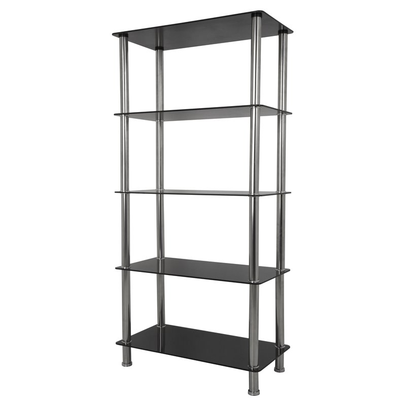 AVF Transitional Steel and Glass Tall 5-Tier Shelving Unit in Black/Chrome
