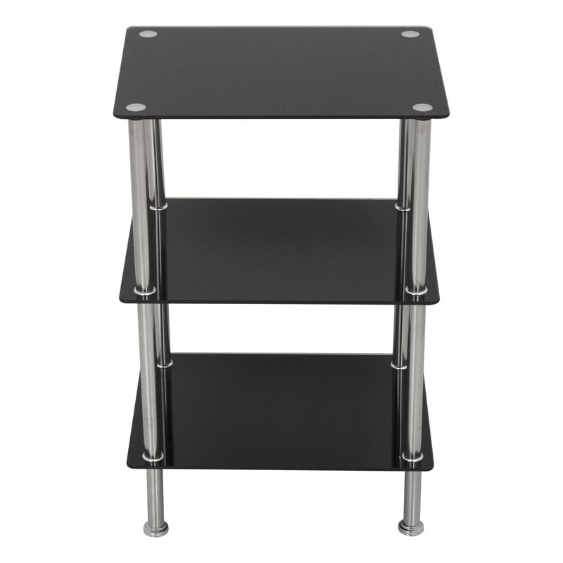 AVF Transitional Steel and Glass Small 3-Tier Shelving Unit in Black/Chrome