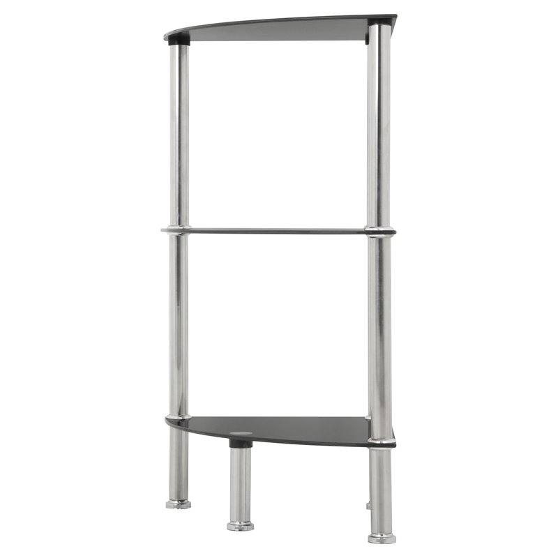 AVF Transitional Steel and Glass Corner 3-Tier Shelving Unit in Black/Chrome