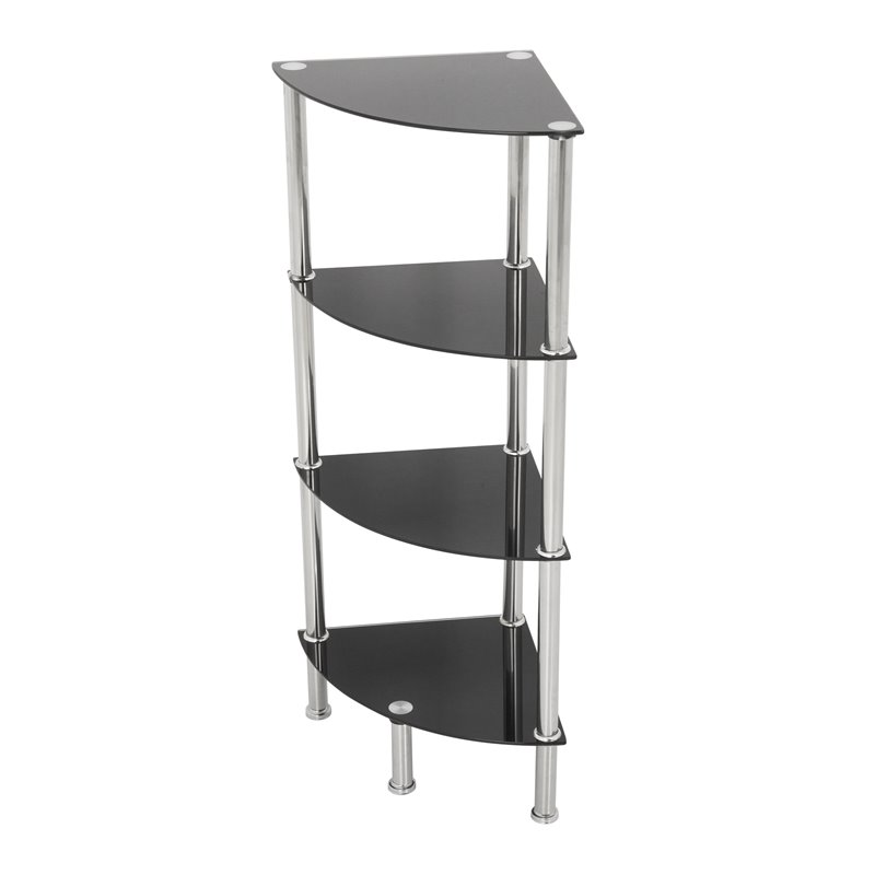 AVF Transitional Steel and Glass Corner 4-Tier Shelving Unit in Black/Chrome