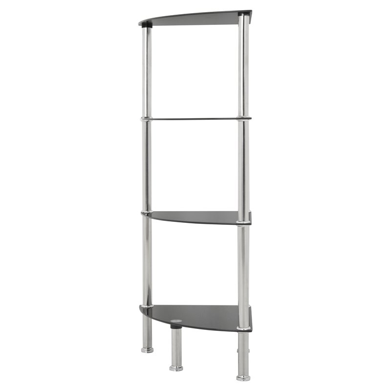 AVF Transitional Steel and Glass Corner 4-Tier Shelving Unit in Black/Chrome