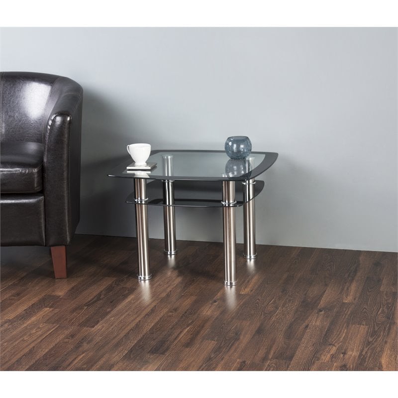 AVF Transitional Steel and Glass End Table in Black and Chrome