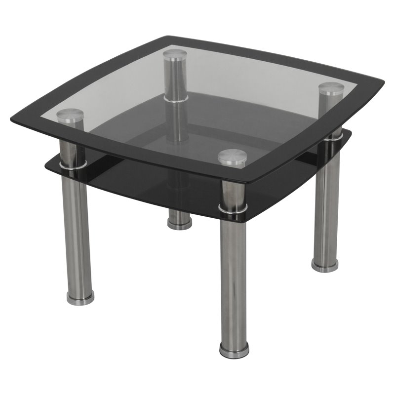 AVF Transitional Steel and Glass End Table in Black and Chrome