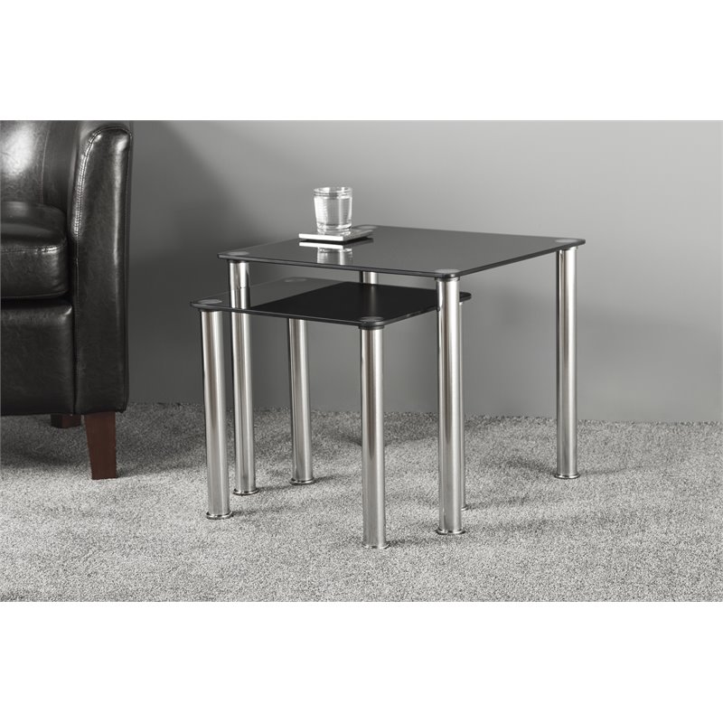 AVF Transitional Steel and Glass Square End Tables in Black/Chrome (Set of 2)