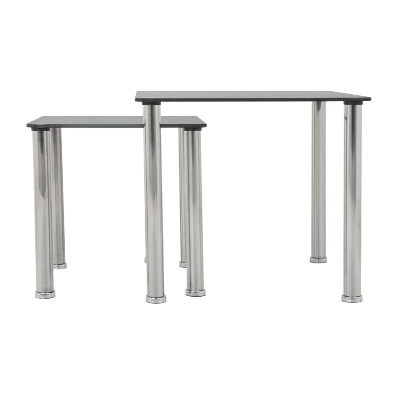 AVF Transitional Steel and Glass Square End Tables in Black/Chrome (Set of 2)