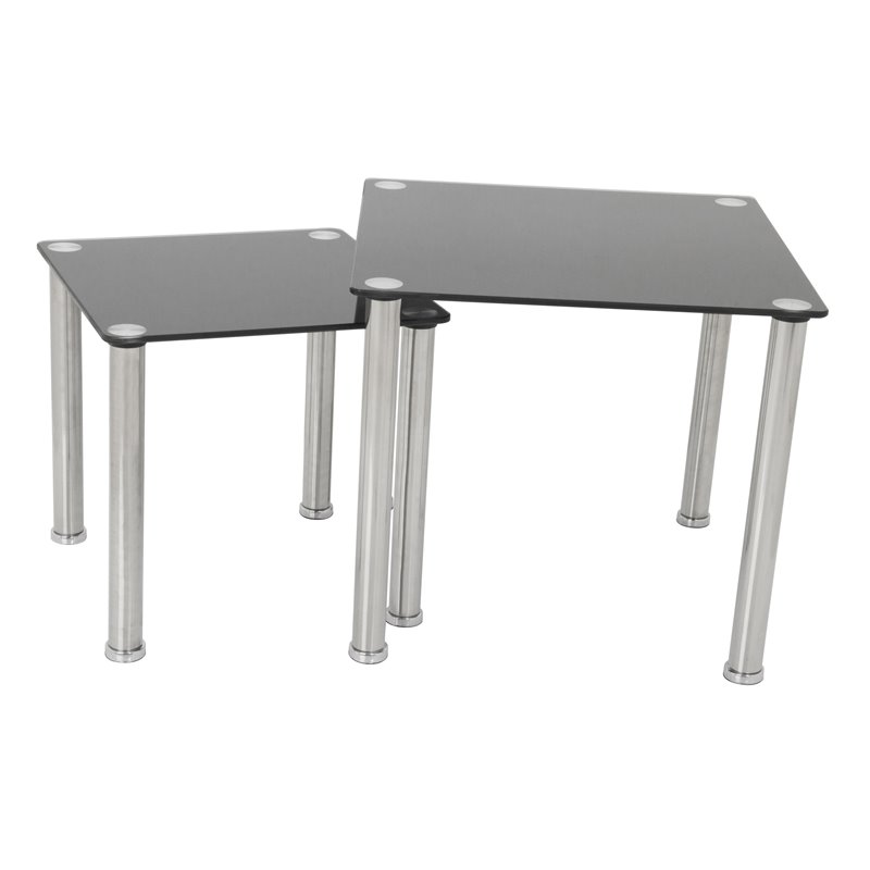 AVF Transitional Steel and Glass Square End Tables in Black/Chrome (Set of 2)