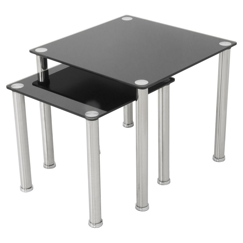 AVF Transitional Steel and Glass Square End Tables in Black/Chrome (Set of 2)