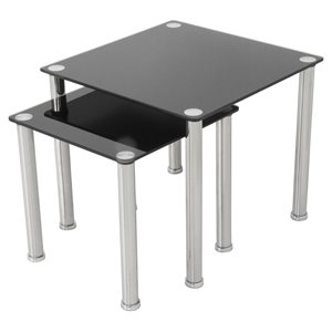 AVF Transitional Steel and Glass Square End Tables in Black/Chrome (Set of 2)