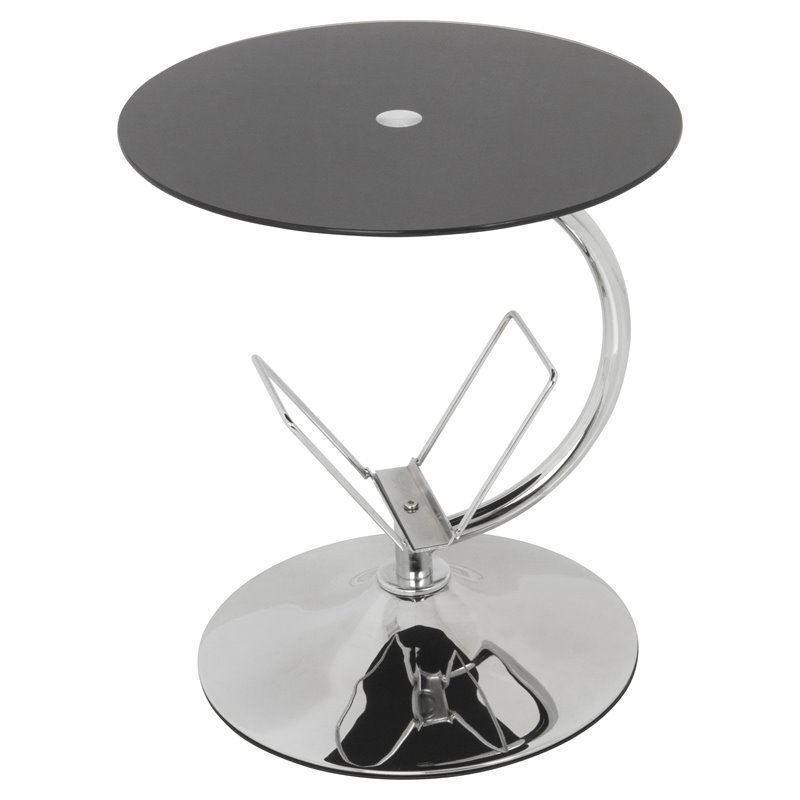 AVF Steel and Glass Round End Table with Magazine Rack in Black/Chrome