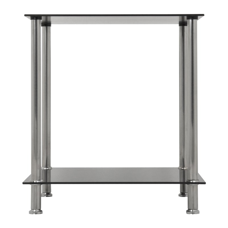 AVF Transitional Steel and Glass Two Tier Square End Table in Black/Chrome