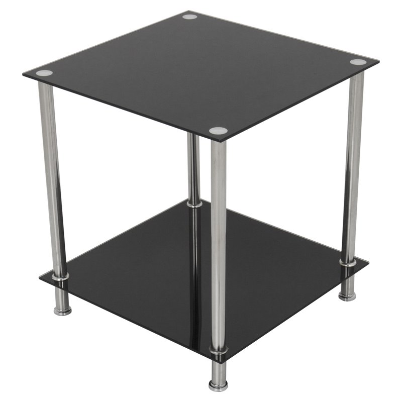 AVF Transitional Steel and Glass Two Tier Square End Table in Black/Chrome