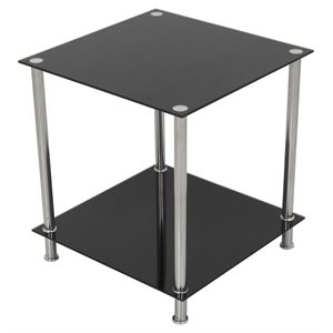 AVF Transitional Steel and Glass Two Tier Square End Table in Black/Chrome