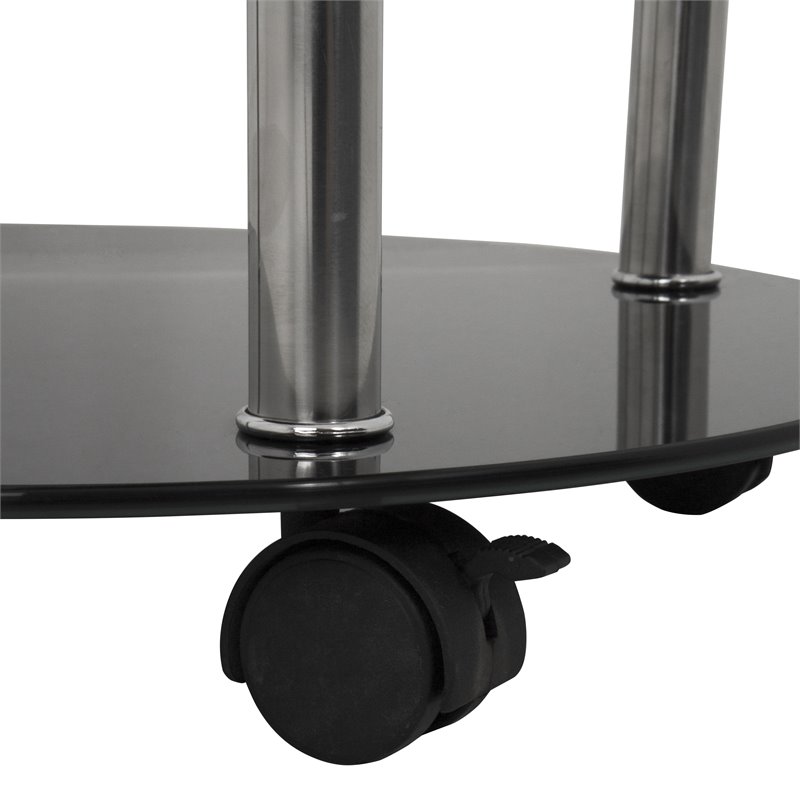 AVF Steel and Glass Two Tier Round Wheeled End Table in Black/Chrome