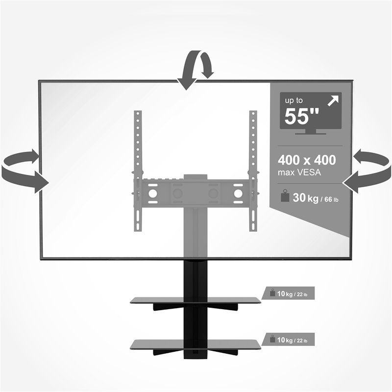 AVF Steel Tilt and Turn TV Mount with 2 AV Shelves for 25