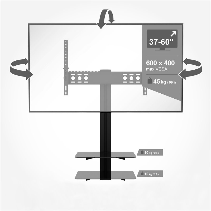 AVF Steel Tilt and Turn TV Mount with 2 AV Shelves for 37