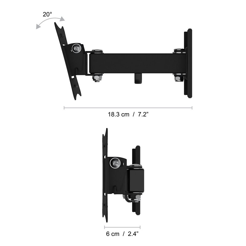 AVF Extendable Tilt and Turn Monitor Wall Mount for 13" to 27" Screens in Black Cymax Business