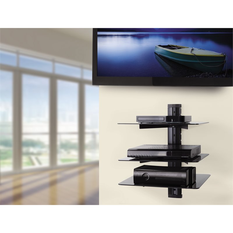 AVF Steel Wall Mounted AV Component Shelving System with 3 Shelves in Black