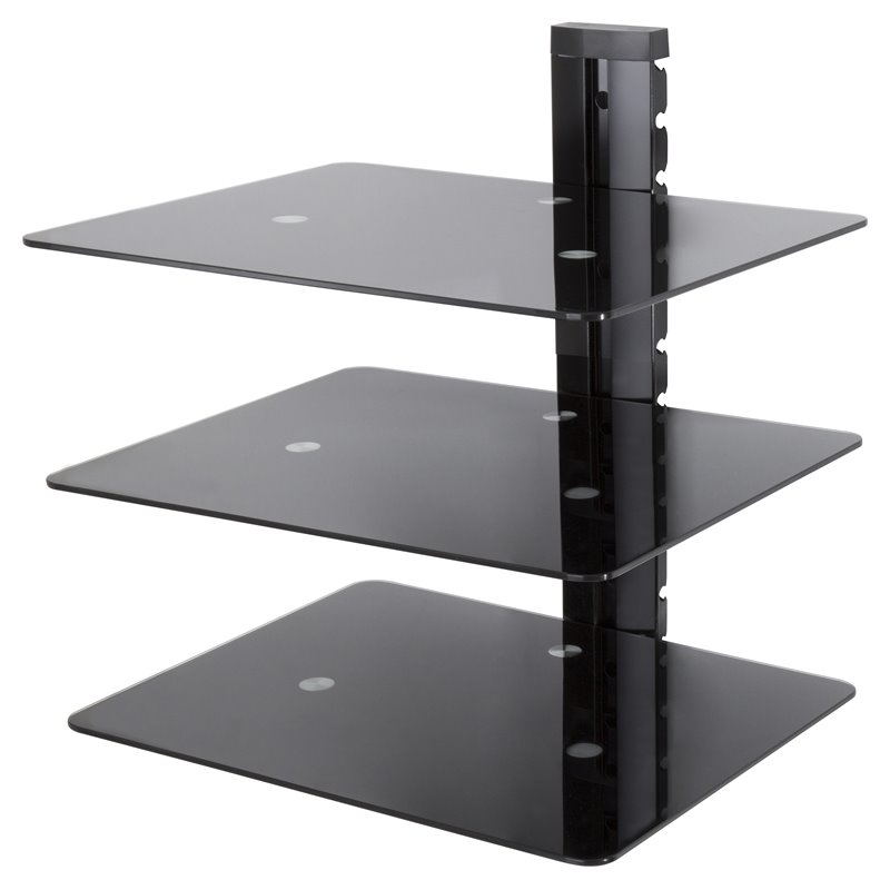 AVF Steel Wall Mounted AV Component Shelving System with 3 Shelves in Black