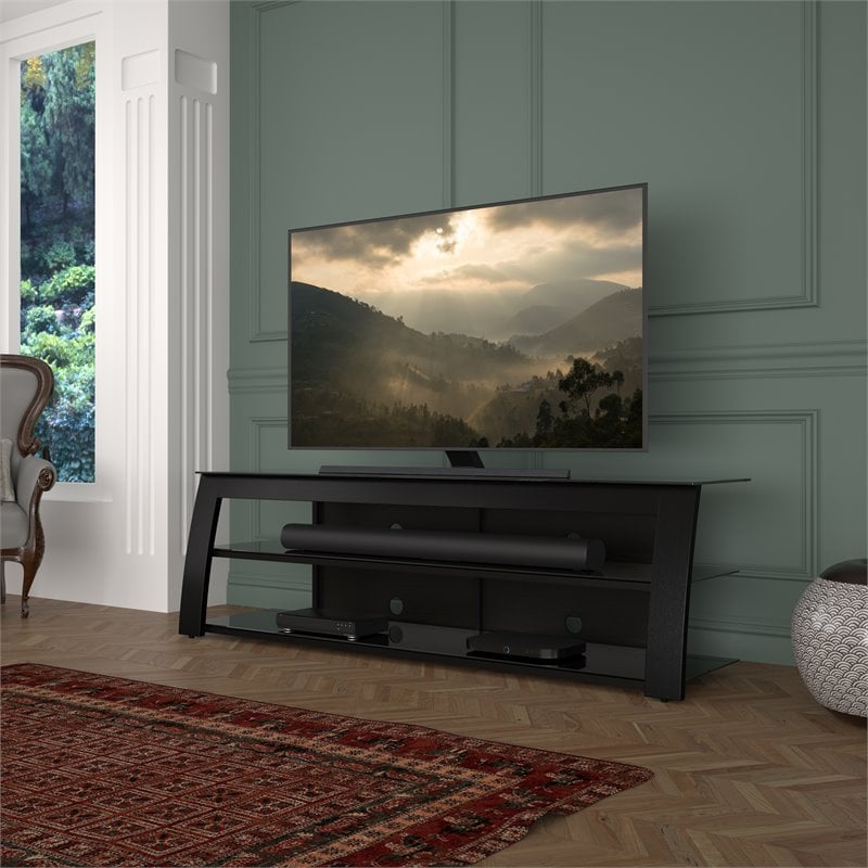 AVF Contemporary Wood Glass Steel TV Stand for TVs 32" to 90" in Black