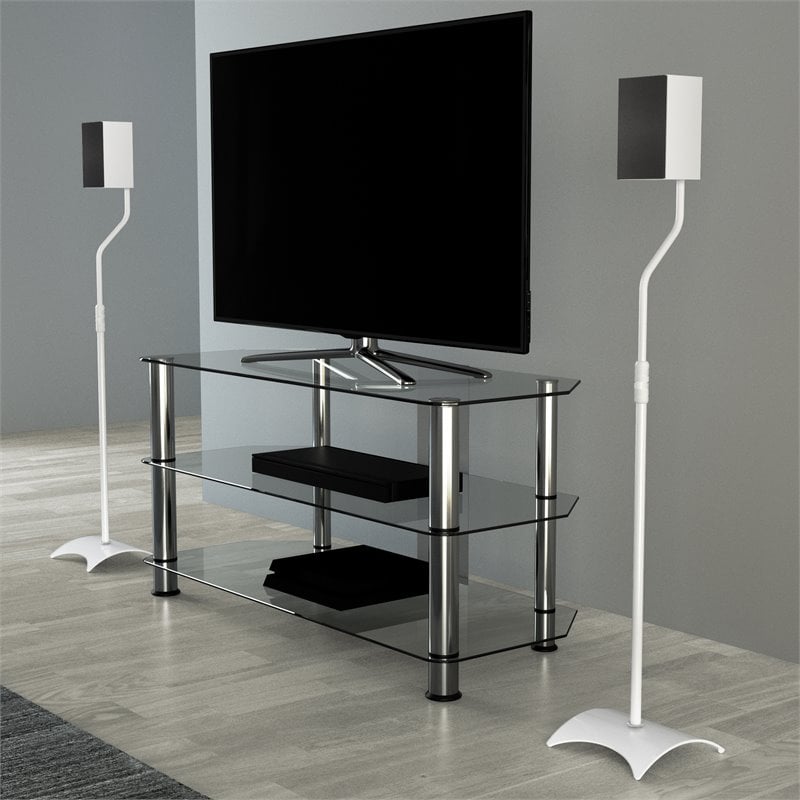 AVF Steel Speaker Floor Stands with Adjustable Height in White (Set of 2)