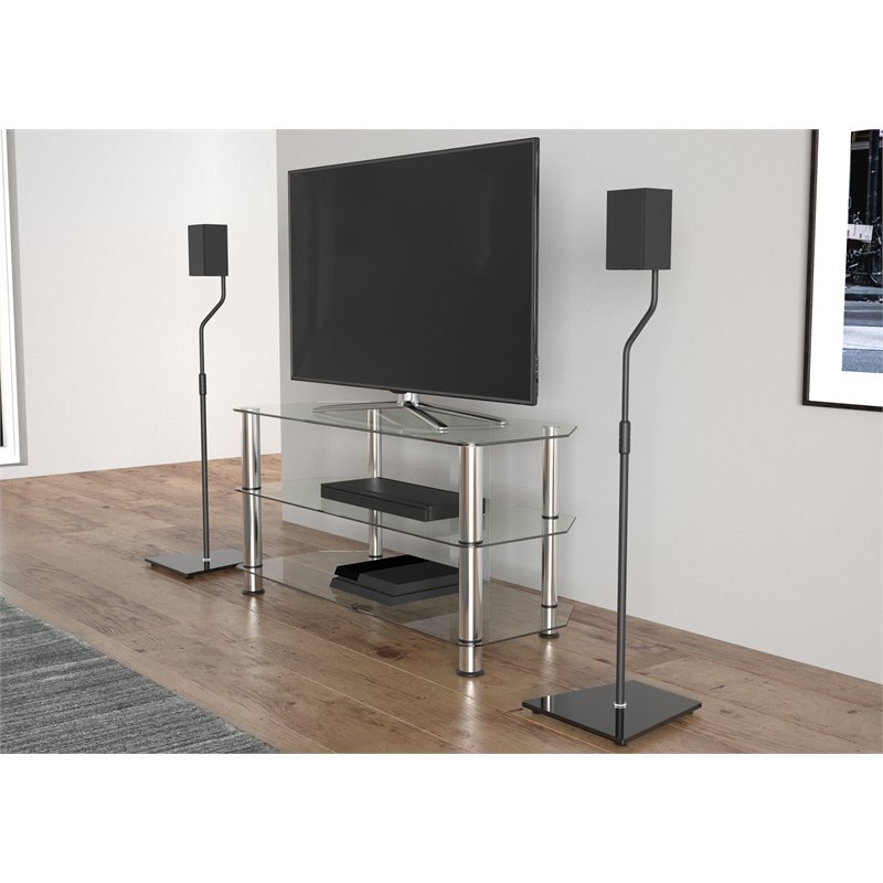 AVF Traditional Steel and Glass Speaker Floor Stands in Black (Set of 2)