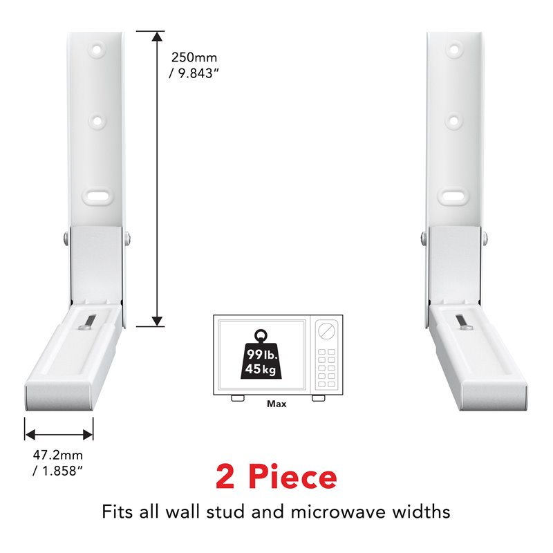 AVF Steel Universal Wall-Mounted Microwave Brackets in White (Set of 2)