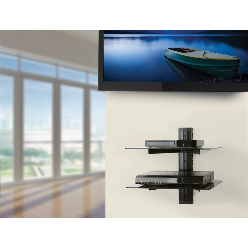 AVF Steel Wall Mounted AV Component Shelving System with 2 Shelves in Black