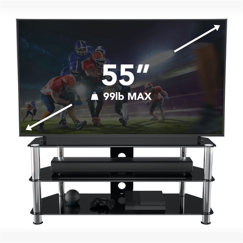 AVF Steel Glass TV Stand with Cable Management for up to 55 TVs in Black Chrome Cymax Business