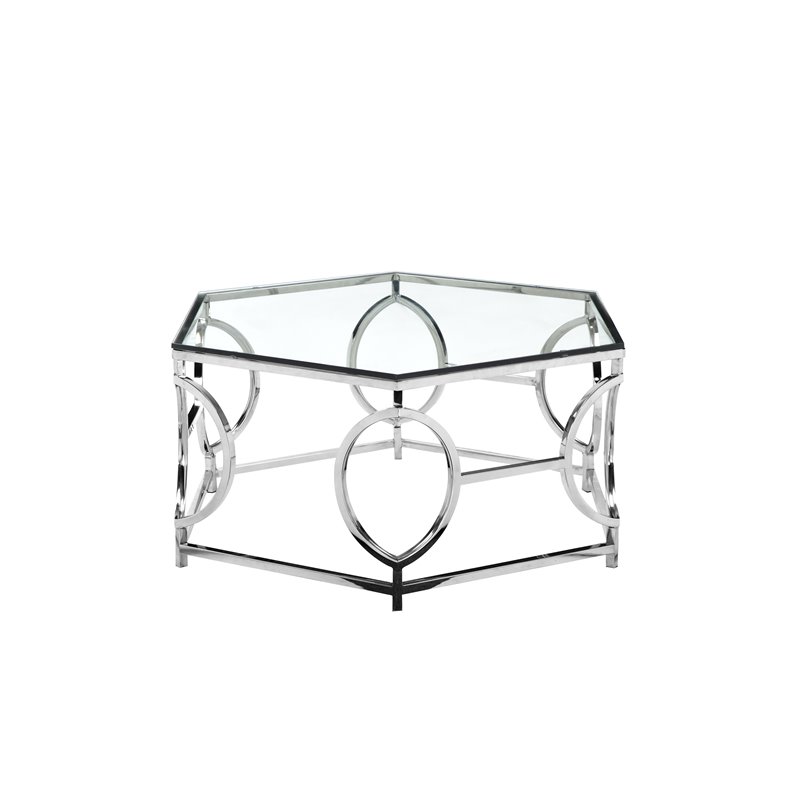 American Home Classic Arthur Metal and Glass Coffee Table in High Polish Silver