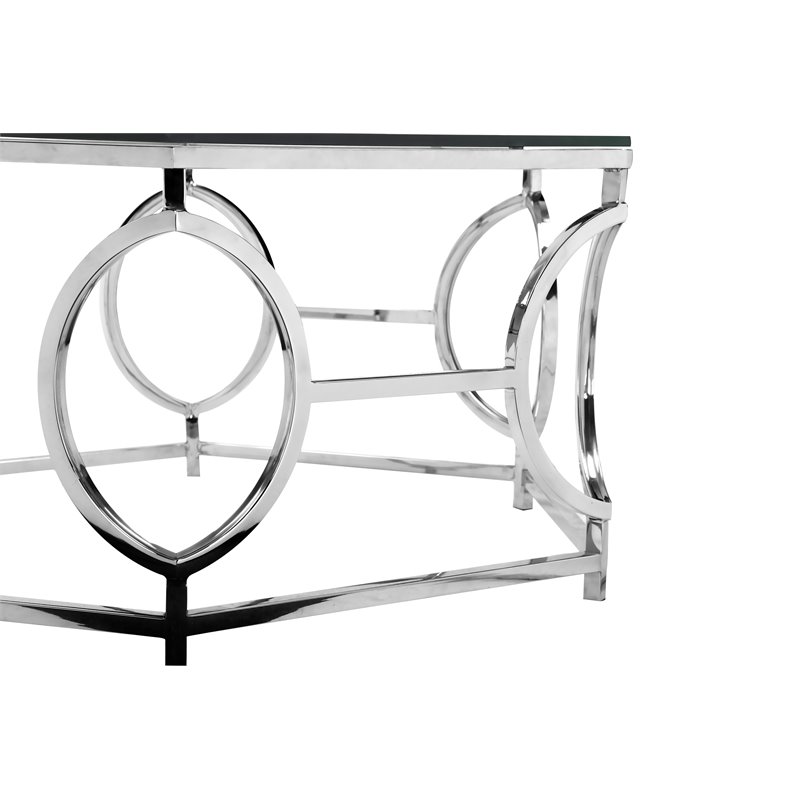 American Home Classic Arthur Metal and Glass Coffee Table in High Polish Silver
