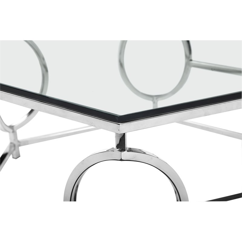 American Home Classic Arthur Metal and Glass Coffee Table in High Polish Silver