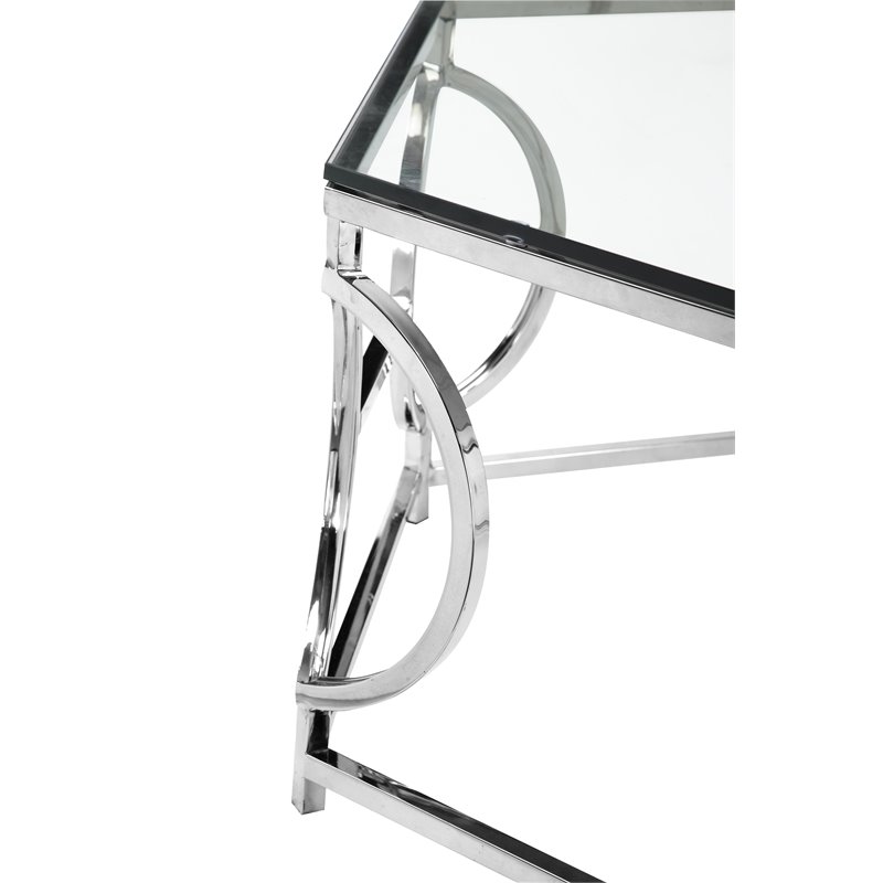 American Home Classic Arthur Metal and Glass Coffee Table in High Polish Silver