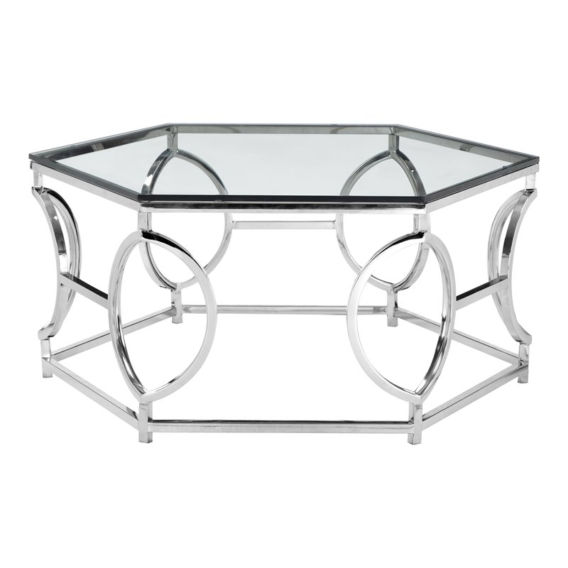 American Home Classic Arthur Metal and Glass Coffee Table in High Polish Silver
