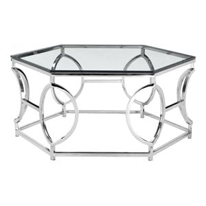 American Home Classic Arthur Metal and Glass Coffee Table in High Polish Silver