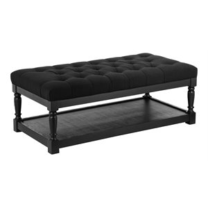 American Home Classic Athena Rectangular Fabric and Wood Coffee Table in Black