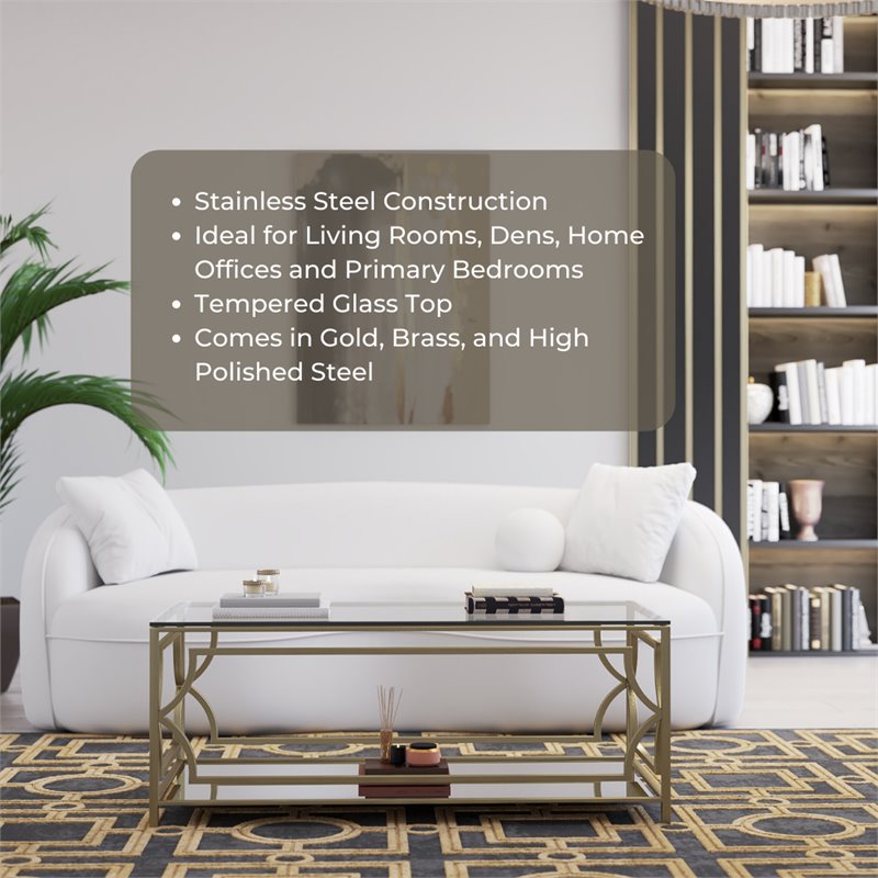 American Home Classic Edward Rectangular Coffee Table in Brushed Brass