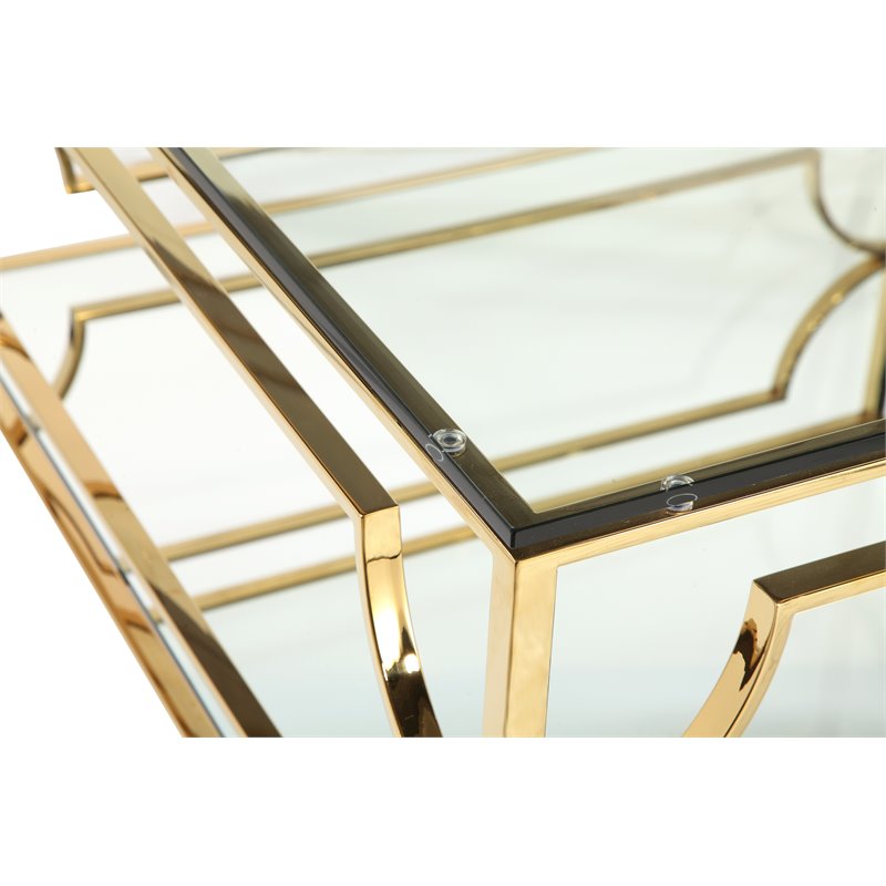 American Home Classic Edward Square Metal and Glass Coffee Table in Polish Gold