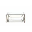American Home Classic Edward Square Metal-Glass Coffee Table in Brushed Brass