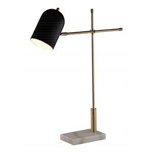 american home classic carol 1-light mid-century table lamp in white/brass/black