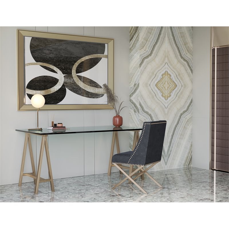 American Home Classic Brady Modern Metal and Glass Desk in Brushed Brass