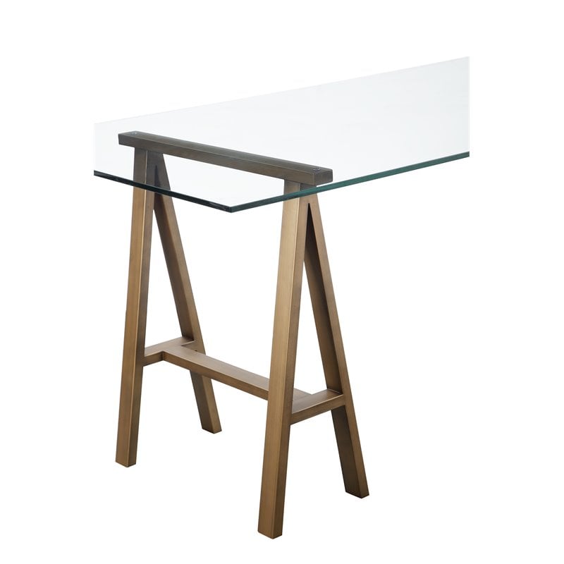 American Home Classic Brady Modern Metal and Glass Desk in Brushed Brass
